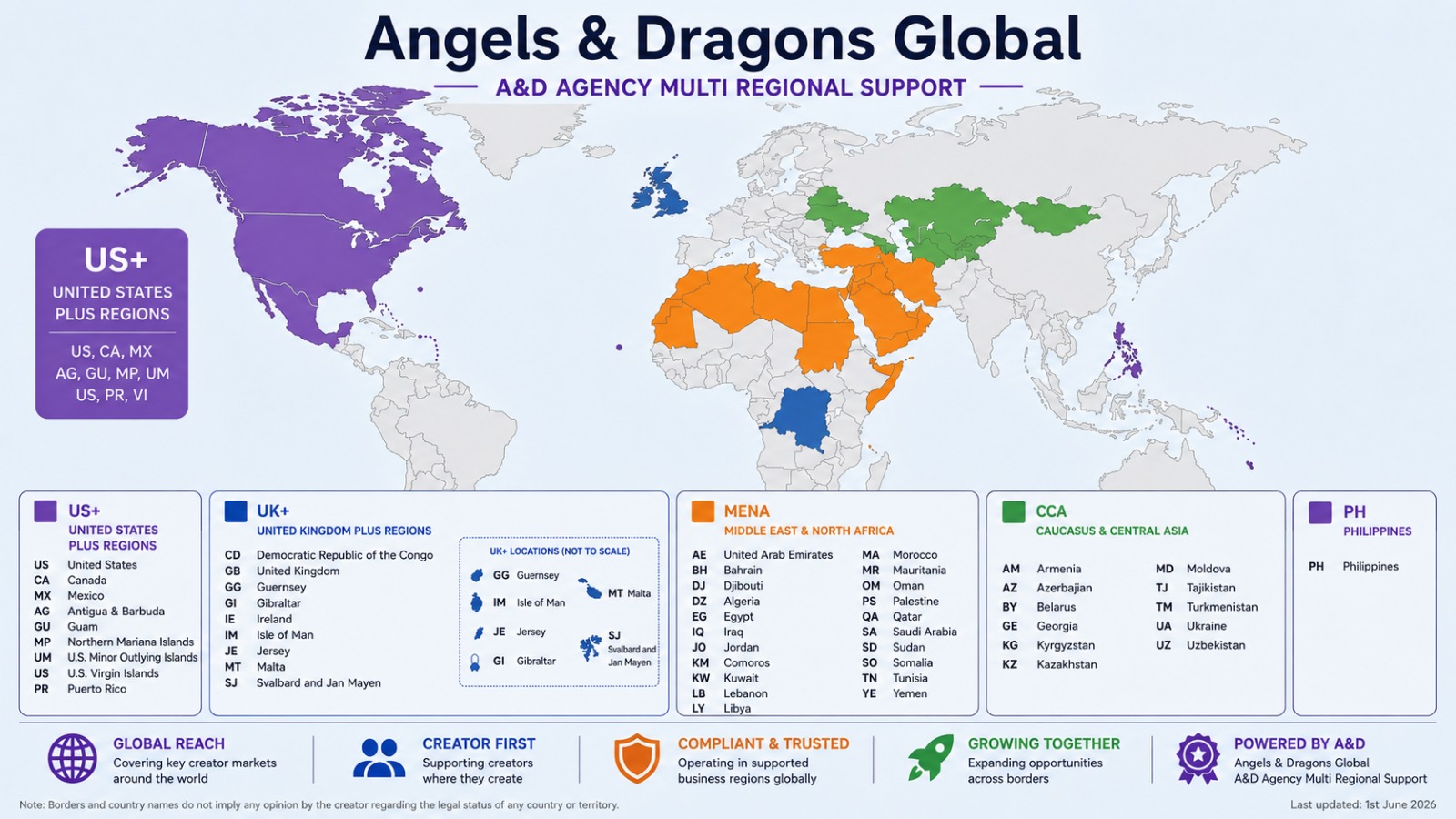 Angels & Dragons Global region coverage map